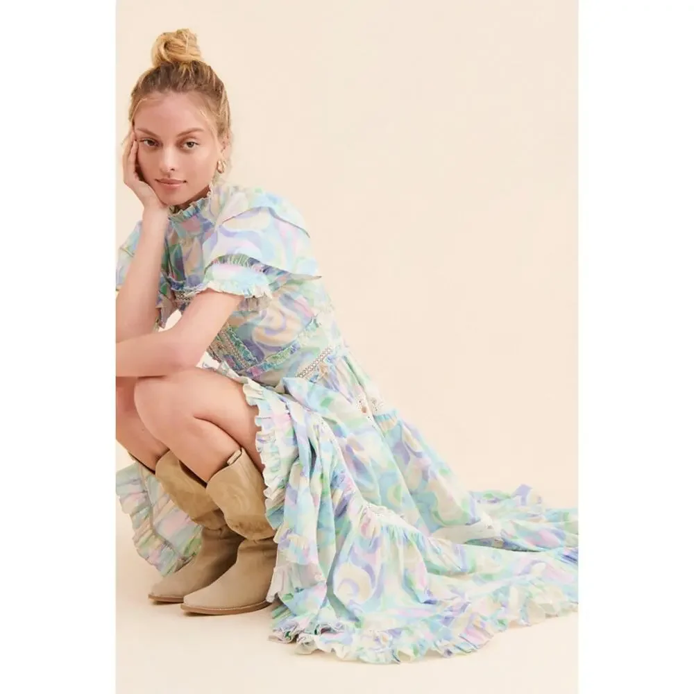 NWT Free People Love And Liberation Tiered Puff-Sleeve Maxi Dress Size M